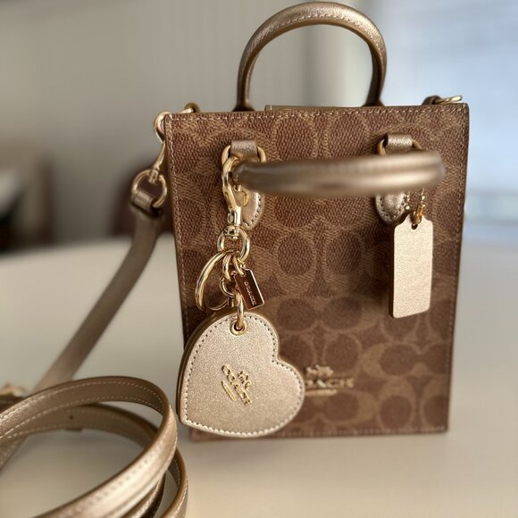 Mini Coach Brown Tote Bag with Gold Accents - Picture 3 of 15